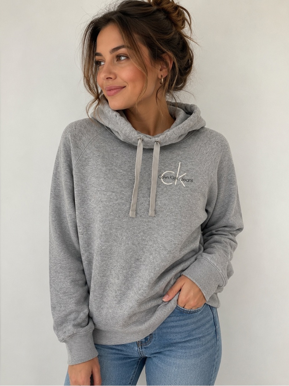 Calvin Klein Jeans Heather Gray Hooded Sweatshirt small